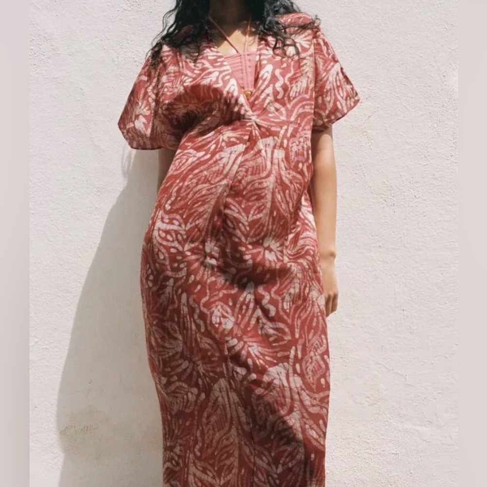 Zara Rust Red & White Printed Tunic Dress